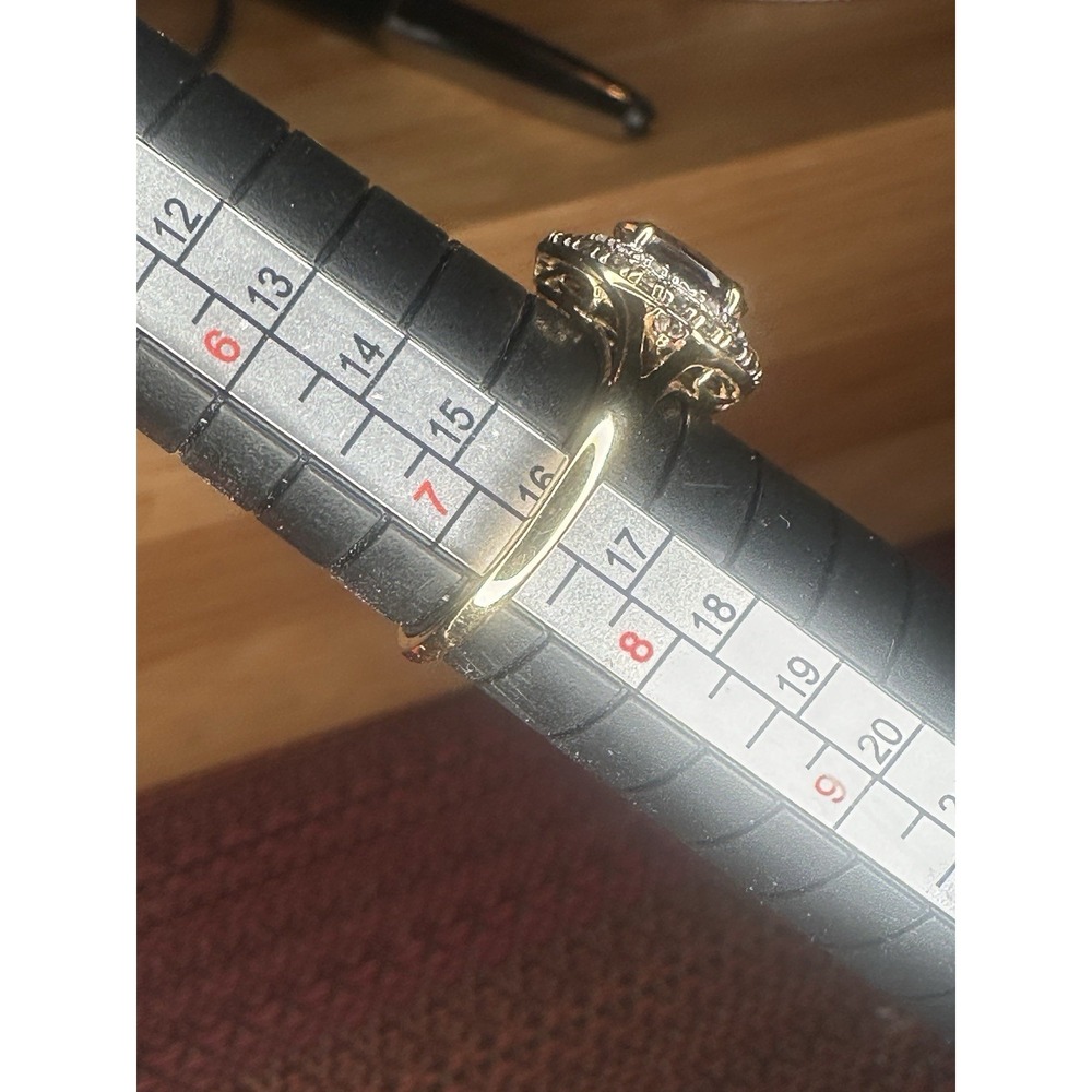 10K Genuine Smokey Topaz & Diamond Halo Ring Size 7 - Picture 4 of 6